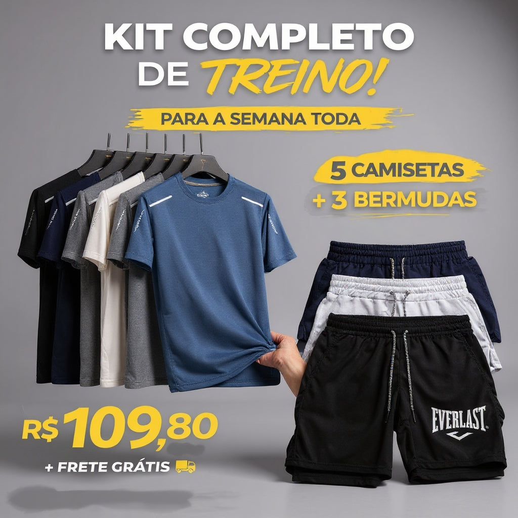 Kit 5 Camisetas + 3 bermudas DryFIT - Frete Grátis
