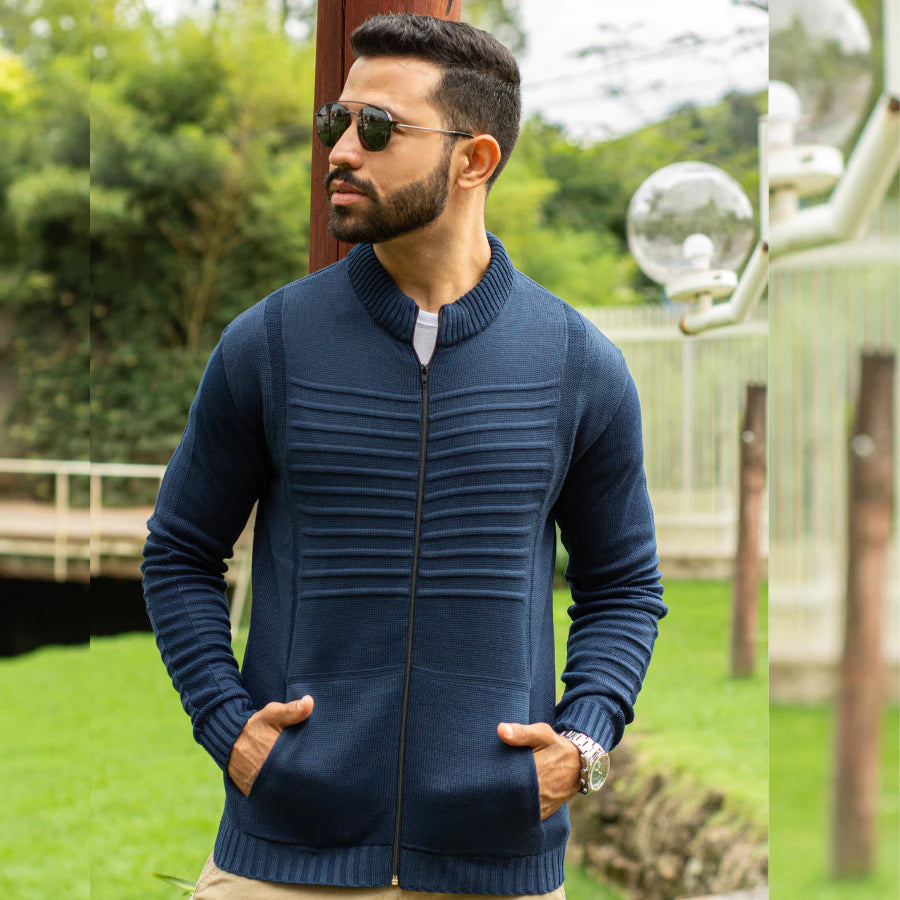 Jaqueta Masculina Casaco Lã Blusa De Frio Inverno Tricô Com Bolsos