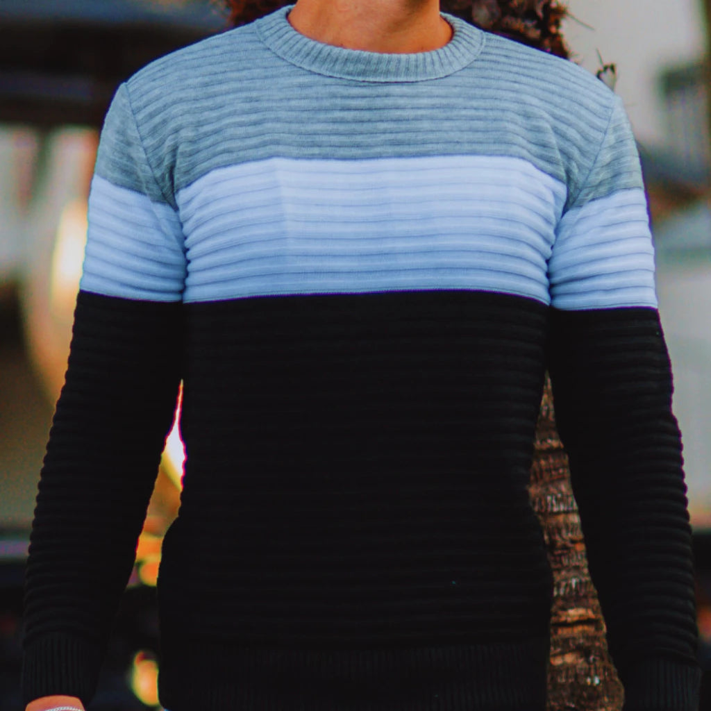 Suéter Masculino Listrado Inverno Manga Longa Blusa Masculina de Frio Tricô