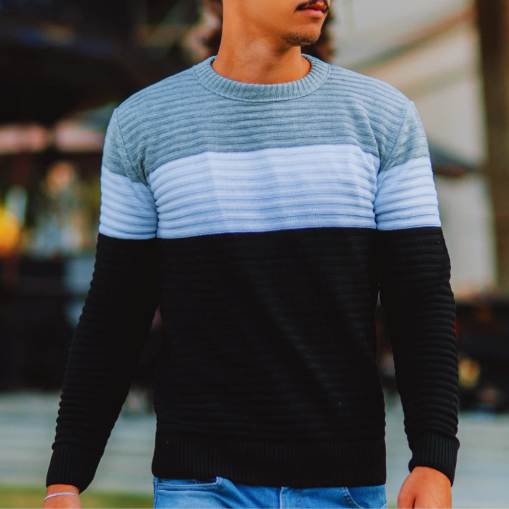 Suéter Masculino Listrado Inverno Manga Longa Blusa Masculina de Frio Tricô