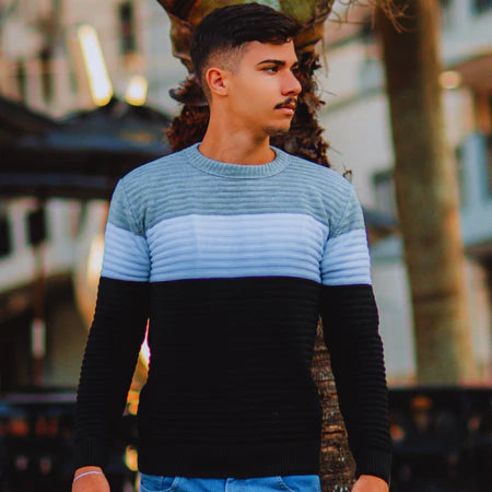 Suéter Masculino Listrado Inverno Manga Longa Blusa Masculina de Frio Tricô