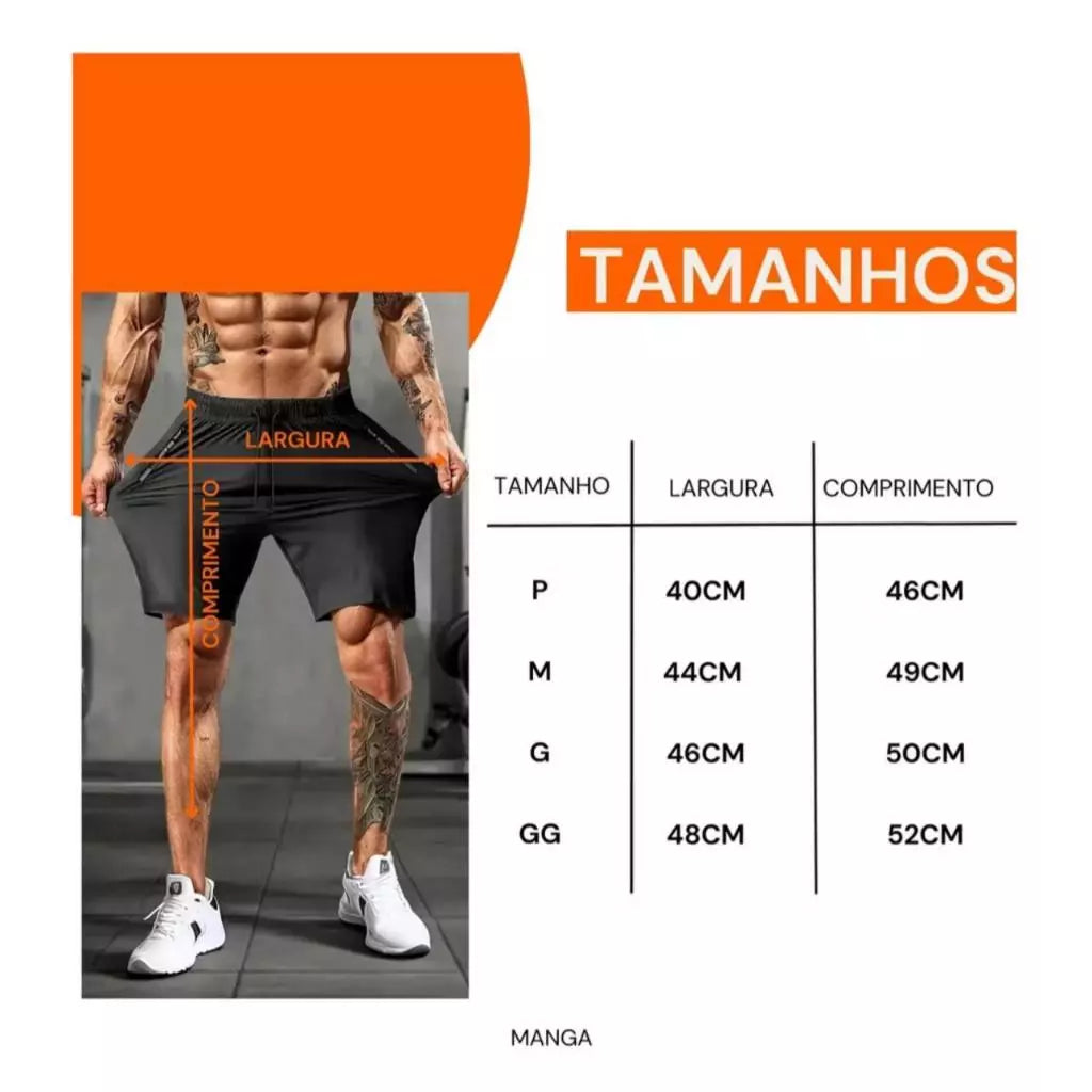 Bermuda Masculino DryFIT Esportivo Com Ziper