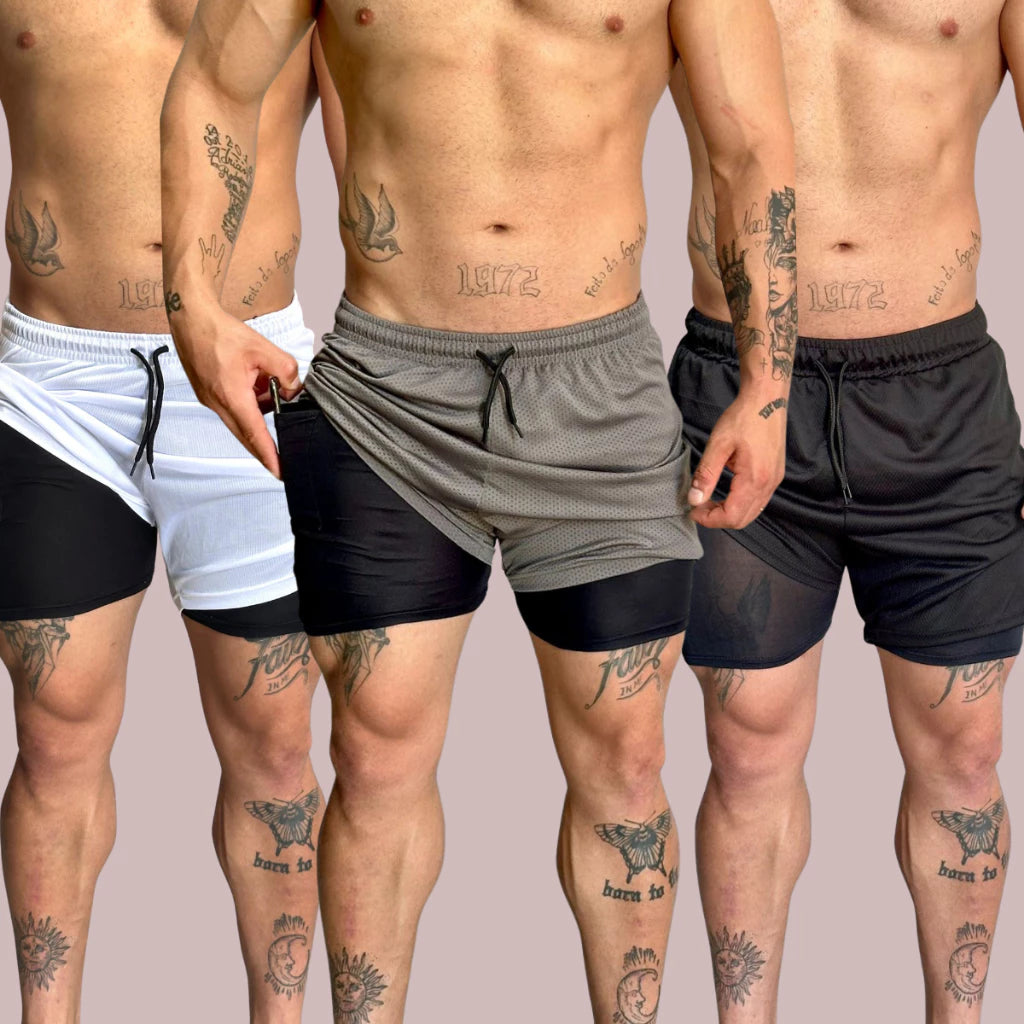 KIT 3 Shorts 2 em 1 Bermuda Compressão Masculino Dry Fit Elastano - Frete Grátis