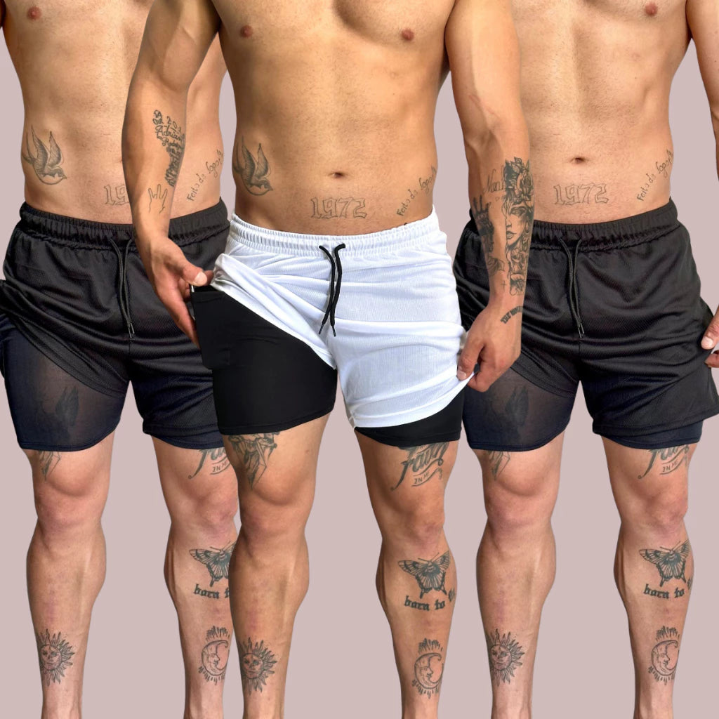 KIT 3 Shorts 2 em 1 Bermuda Compressão Masculino Dry Fit Elastano - Frete Grátis