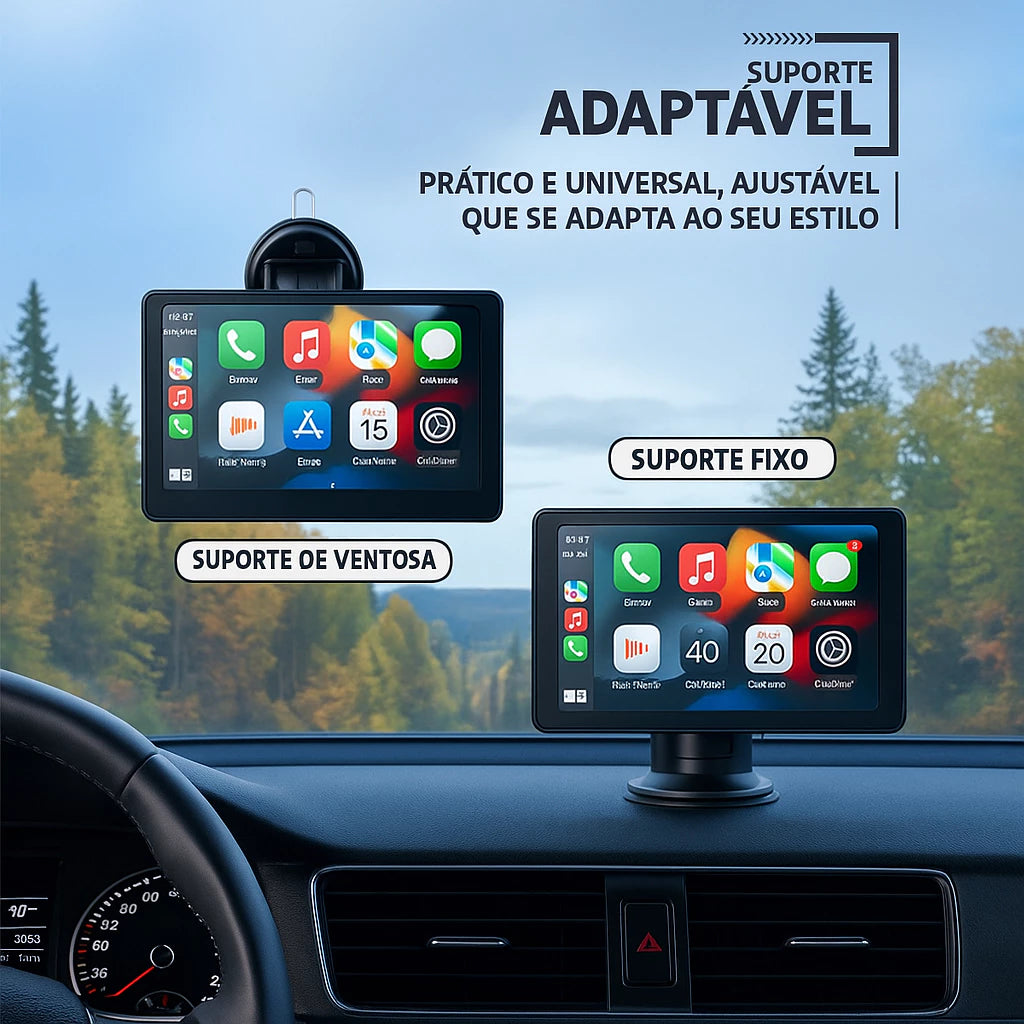 Tela central Multimídia Universal 7" CarPlay Android iOS • Bluetooth • GPS • Espelhamento Celular