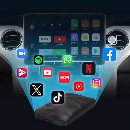 Adaptador Central Multimídia em Android ou CarPlay Auto Sem Fio PlayStore APP YouTube Netflix
