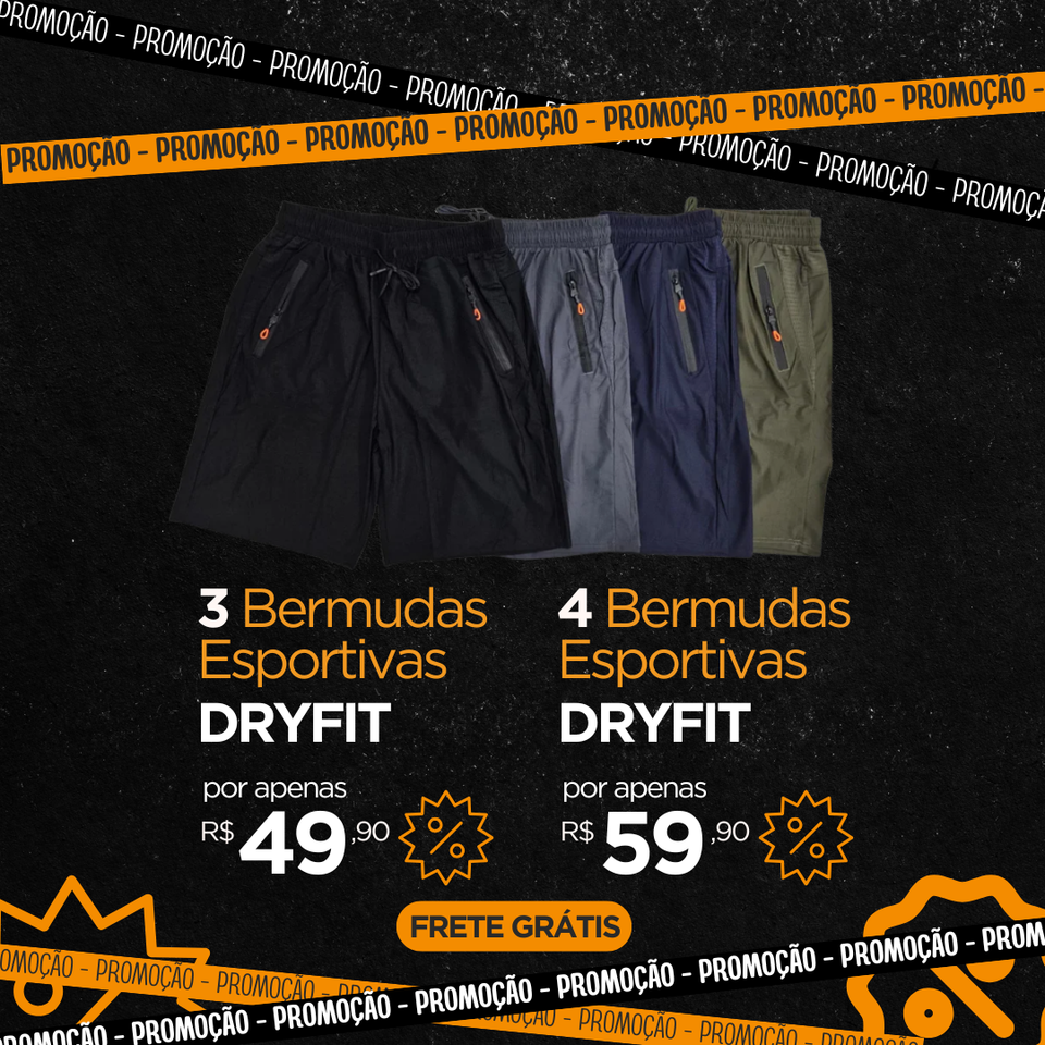 Bermuda Masculino DryFIT Esportivo Com Ziper