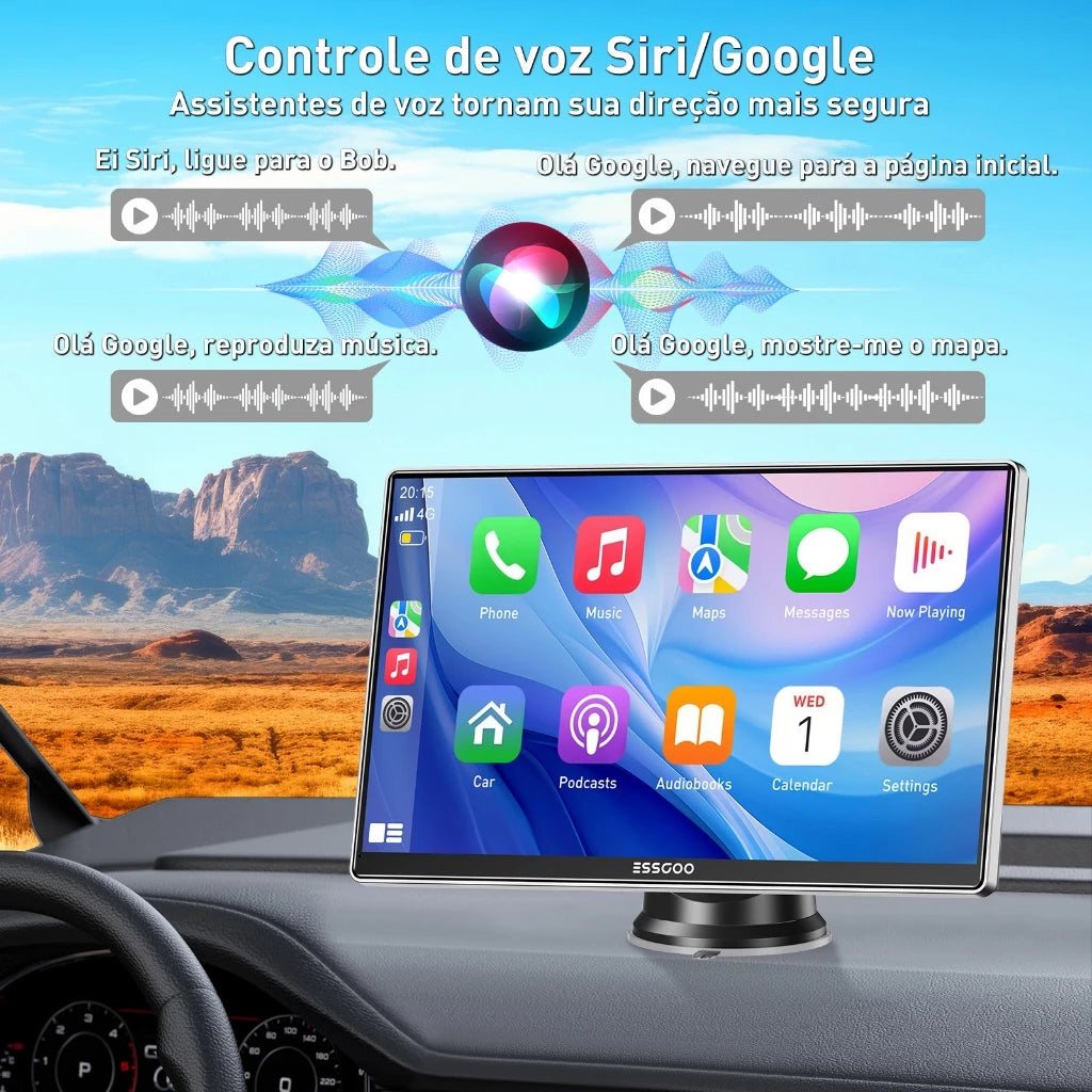 Tela central Multimídia Universal 7" CarPlay Android iOS • Bluetooth • GPS • Espelhamento Celular
