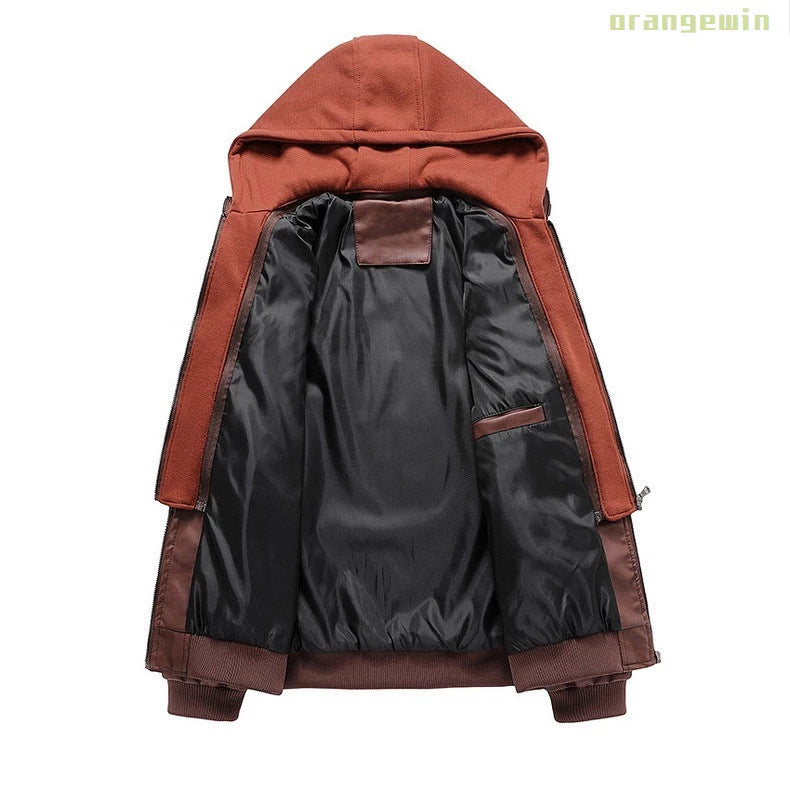 Jaqueta Masculina Com Capuz De Couro