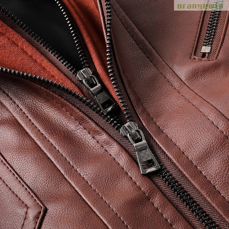 Jaqueta Masculina Com Capuz De Couro