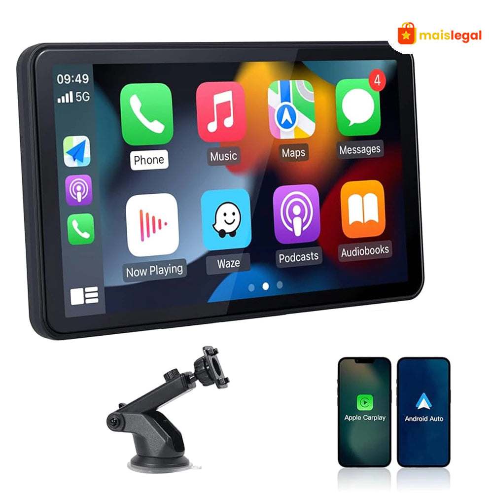 Tela central Multimídia Universal 7" CarPlay Android iOS • Bluetooth • GPS • Espelhamento Celular